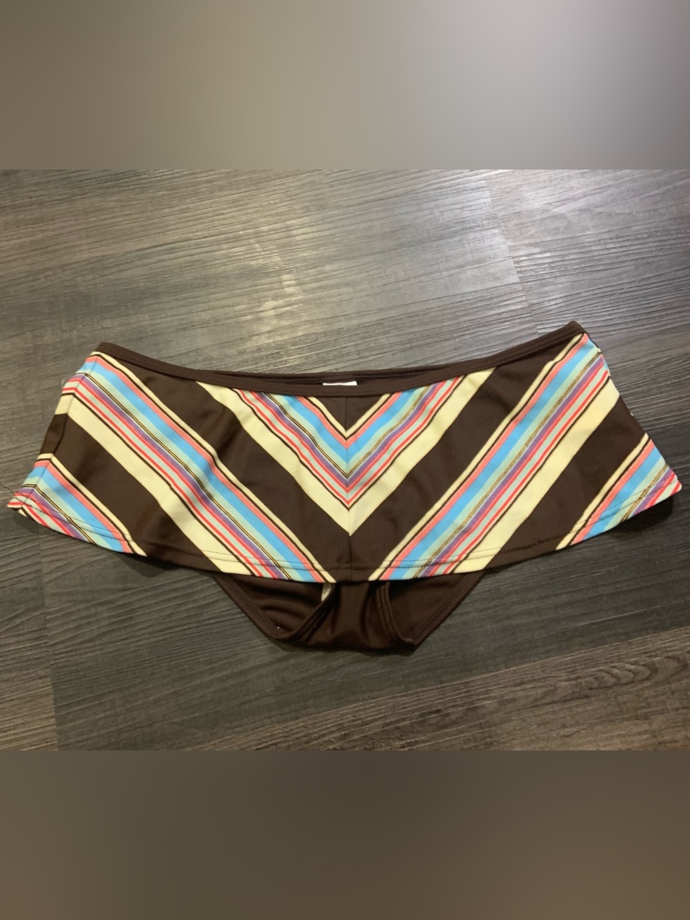 Striped Brown Bikini Bottoms with Multicolor Chevron Accent